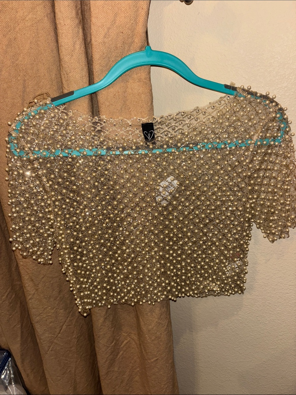 Beaded Pearl Crop Top - Gold